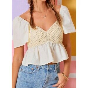 Day +moon Top Babydoll de Crochet Size  L Color Ivory